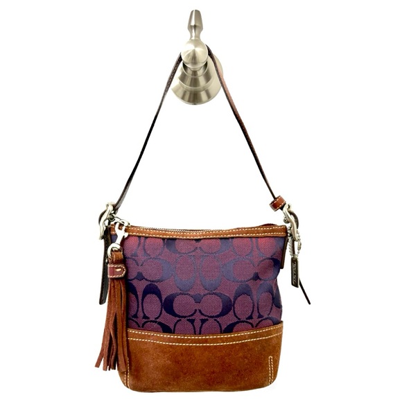 COACH f04k-1523 Purple and Brown Mini Satchel Handbag C Logo Tassel - Picture 1 of 11